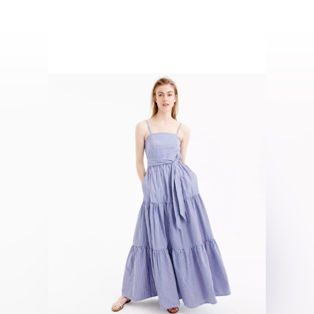 J.Crew Striped Maxi Tier Dress With Tie Sash Sz 000